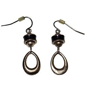 Vintage Elegant Silver Tone Black Oval Drop Dangle Earrings Fashion Jewelry